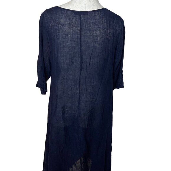 Luna Luz Maxi Dress Size Medium Blue Crossover Asymmetric Hem Lagenlook Linen - Picture 11 of 15